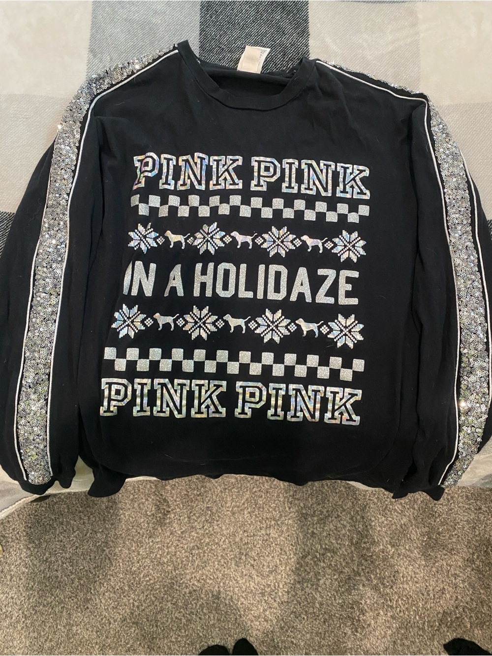 PINK Victoria's Secret Black Holiday Sequin Sweatshirt